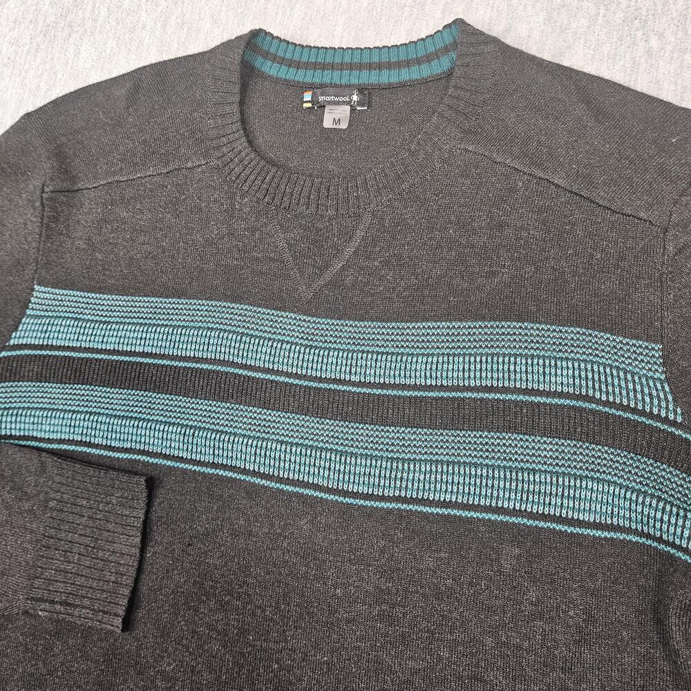 SmartWool Sweater Mens M Gray Sparwood Striped Crew Neck Pullover Merino Blend